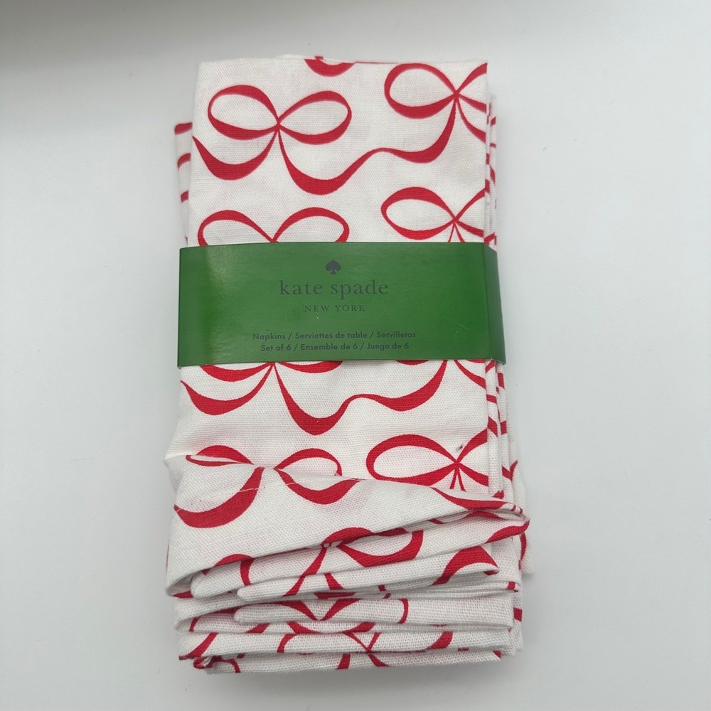 Kate Spade Napkins – Red Bow Cotton Blend – Valentine's Set of 6 NEW